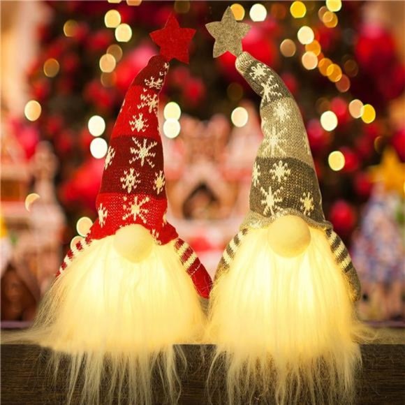 15" Lighted Christmas Gnome, Handmade Plush Scandinavian Swedish Tomte,  2 Set - Picture 2 of 7